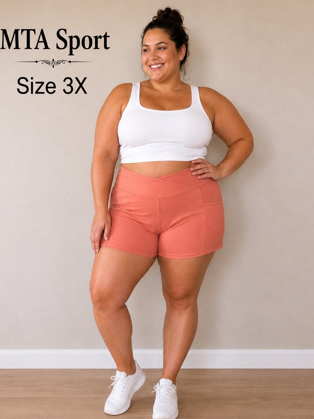MTA Sport Size 3X Coral Crossover Waist Athletic Biker Shorts